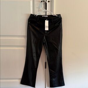 Zara Black Faux Leather Flare Pants
